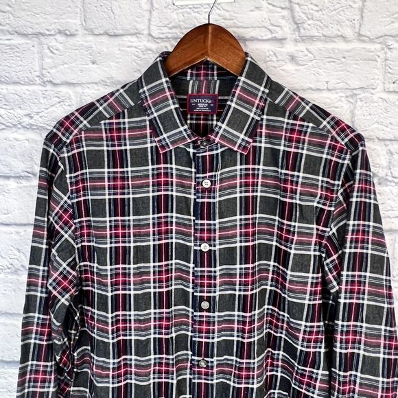 UNTUCKit Mens Gray Plaid Long Sleeve‎ Button Up Casual Cotton Shirt Size Medium - Picture 1 of 7